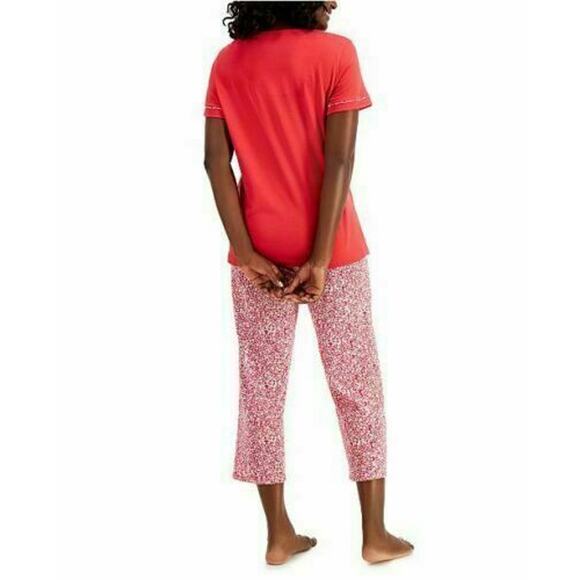 Charter Club Women's Cotton Capri Pajama Red Floral Set Poppy Ditsy NEW Small - Picture 3 of 5